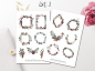 Preview: Florale Rahmen Dunkel Sticker Set