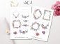 Preview: Helle Florale Rahmen Sticker Set