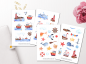 Preview: Maritime Watercolor Cute Sticker Set