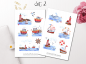 Preview: Maritim Watercolor niedlich Sticker Set