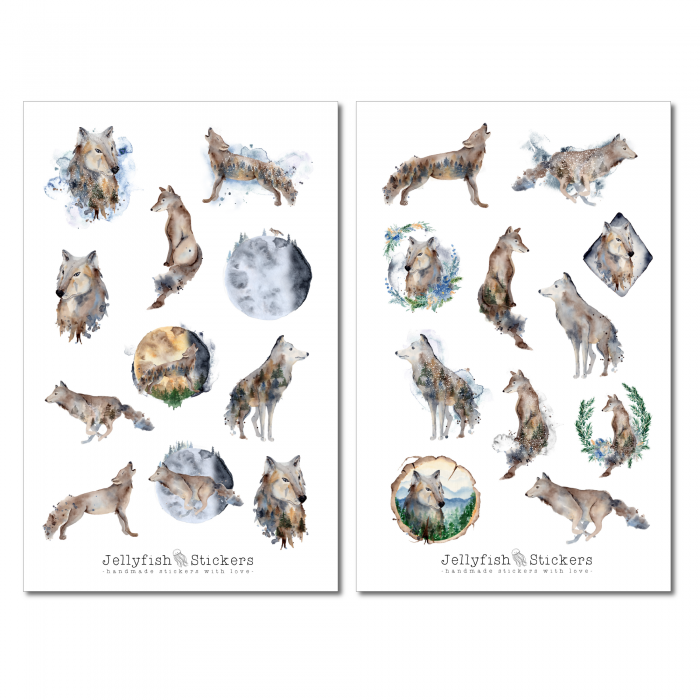 Wolf und Mond Sticker Set