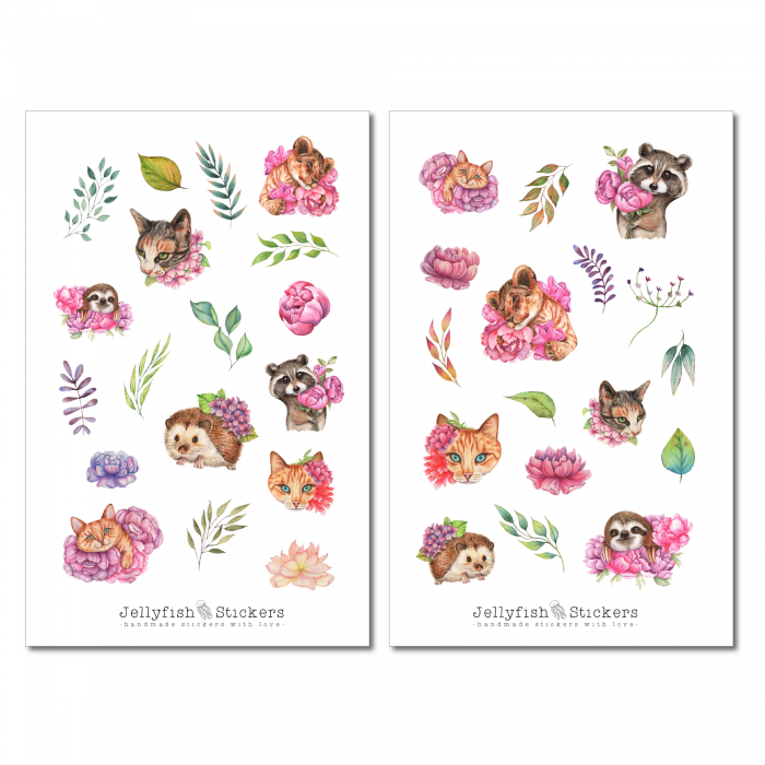 Tiere und Blumen Sticker Set