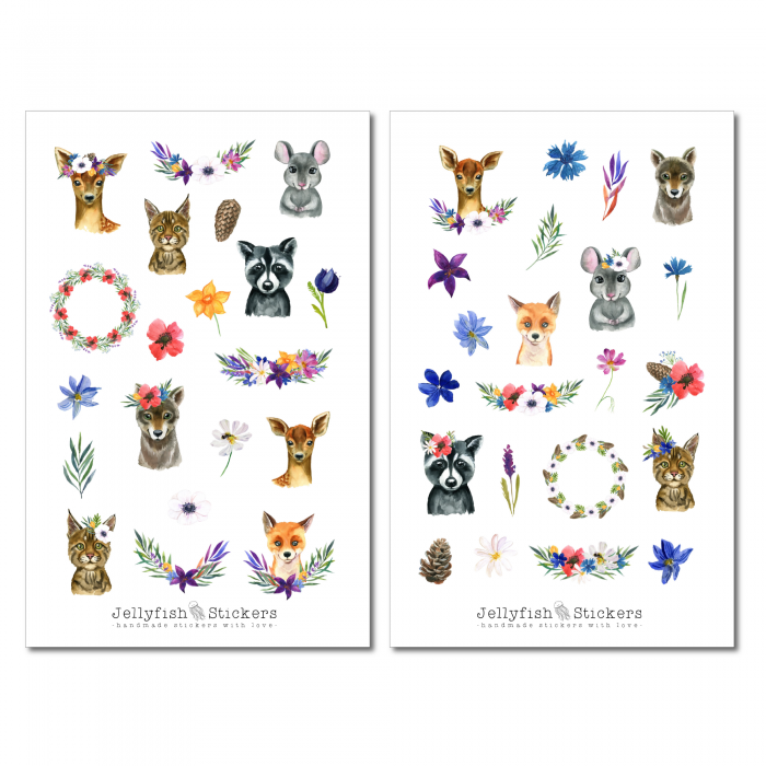 Tiere und Blumen Sticker Set