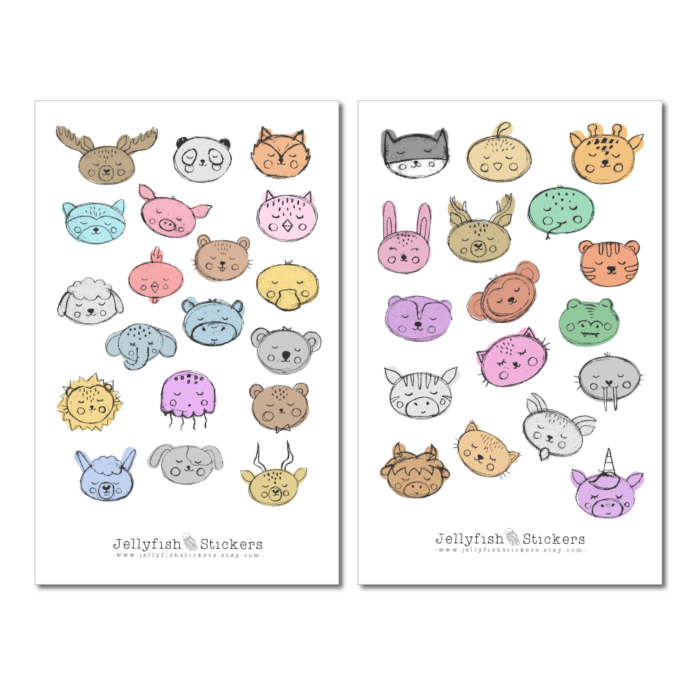 Tierköpfe Sticker Set
