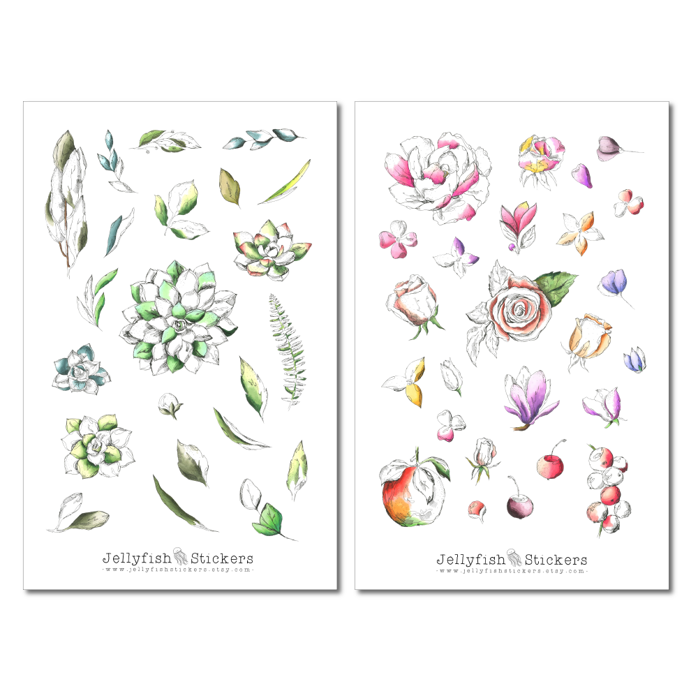 Floral Skizze Sticker Set