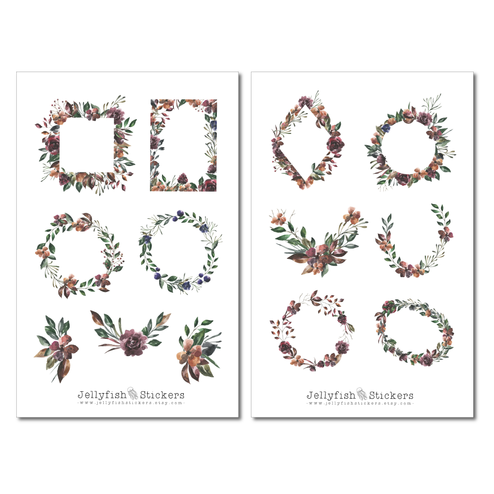Florale Rahmen Dunkel Sticker Set