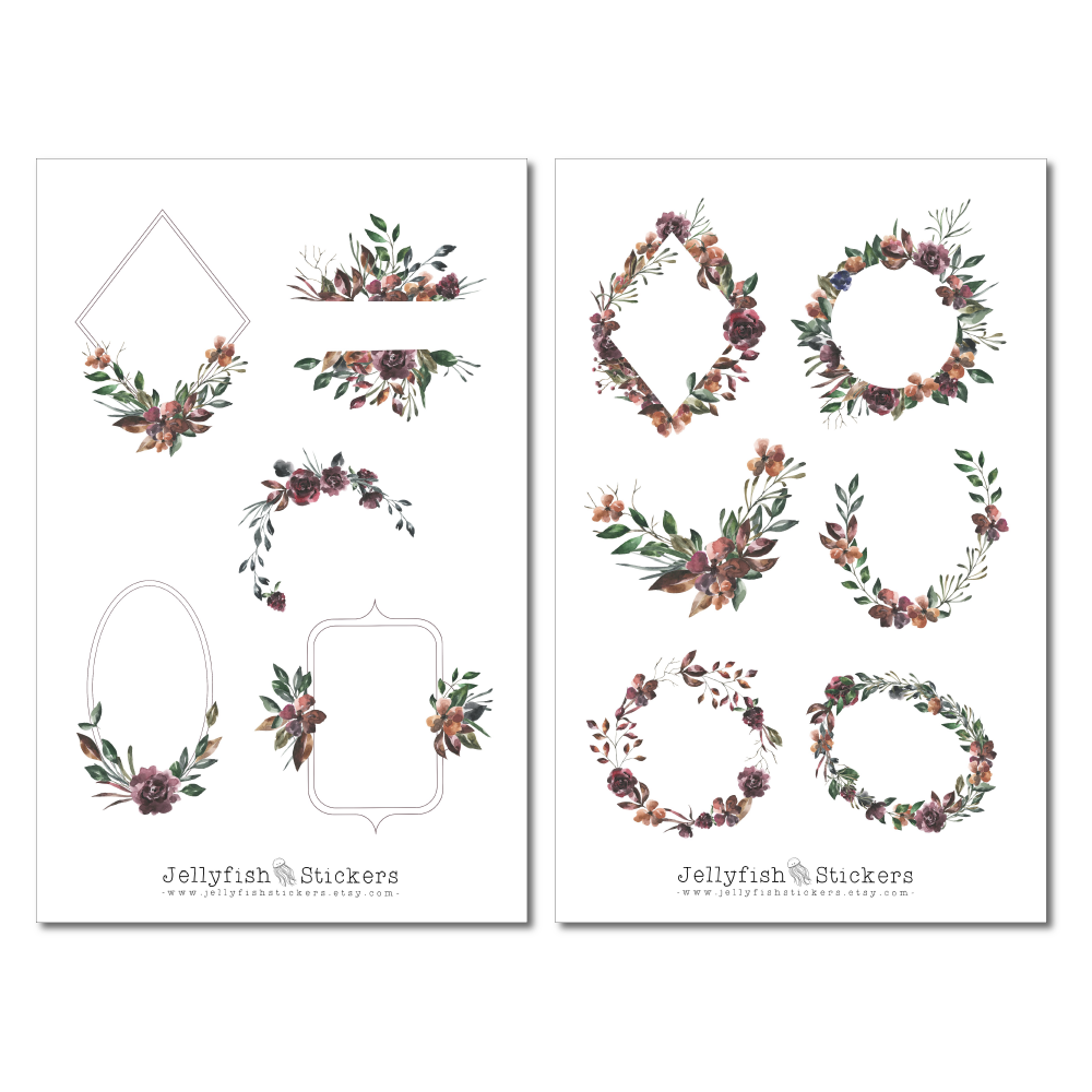 Florale Rahmen Dunkel Sticker Set