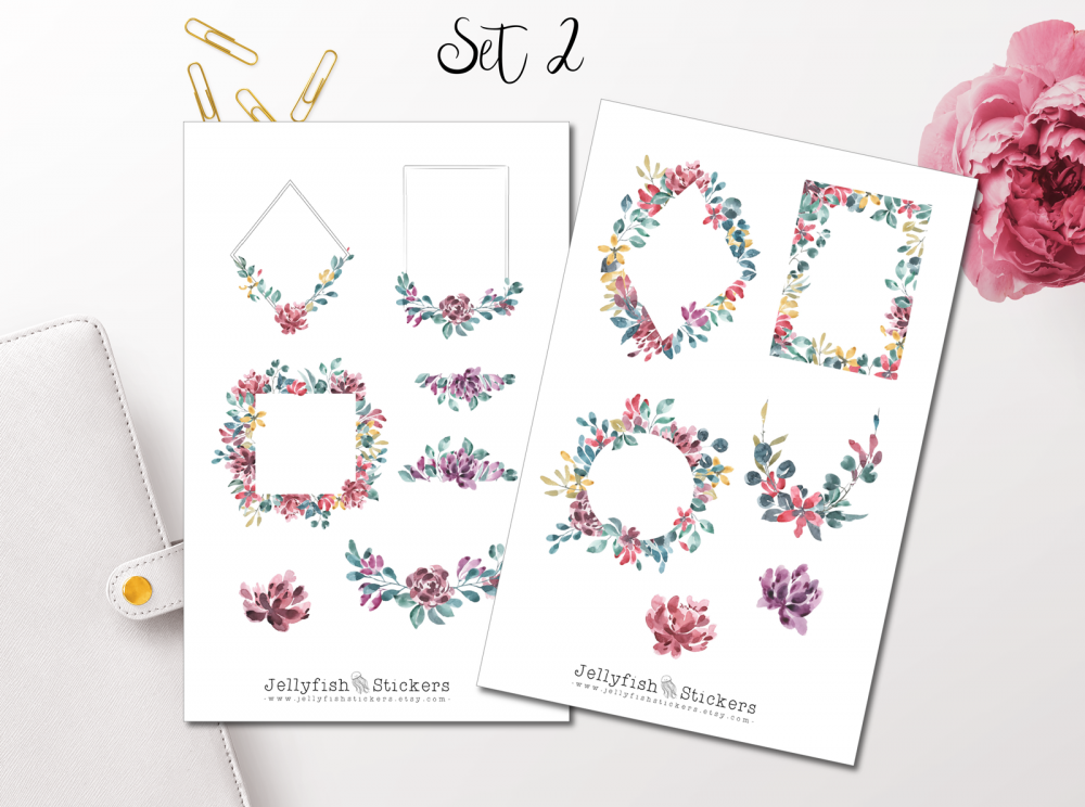 Helle Florale Rahmen Sticker Set