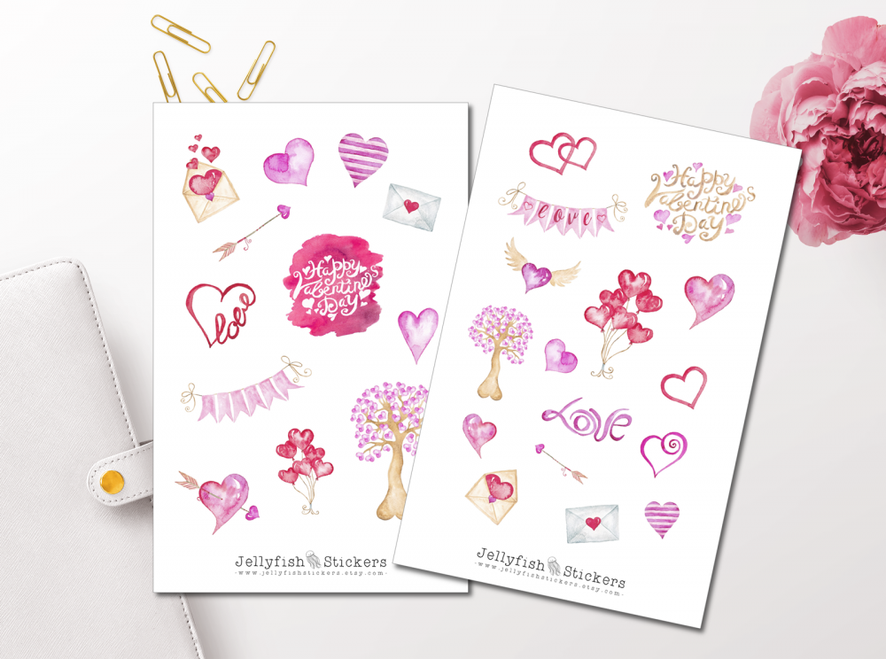 Valentine's Day Hearts Stickers Set