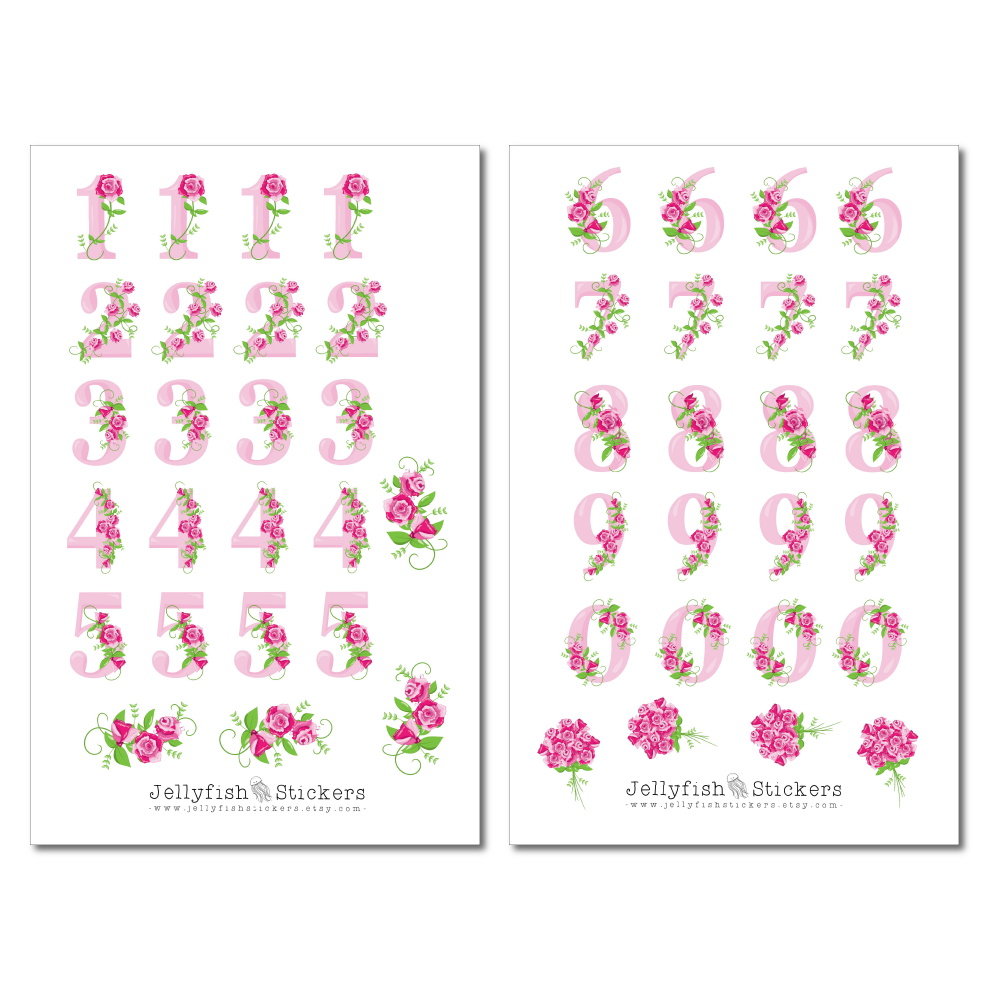 Pink Floral Numbers Sticker Set
