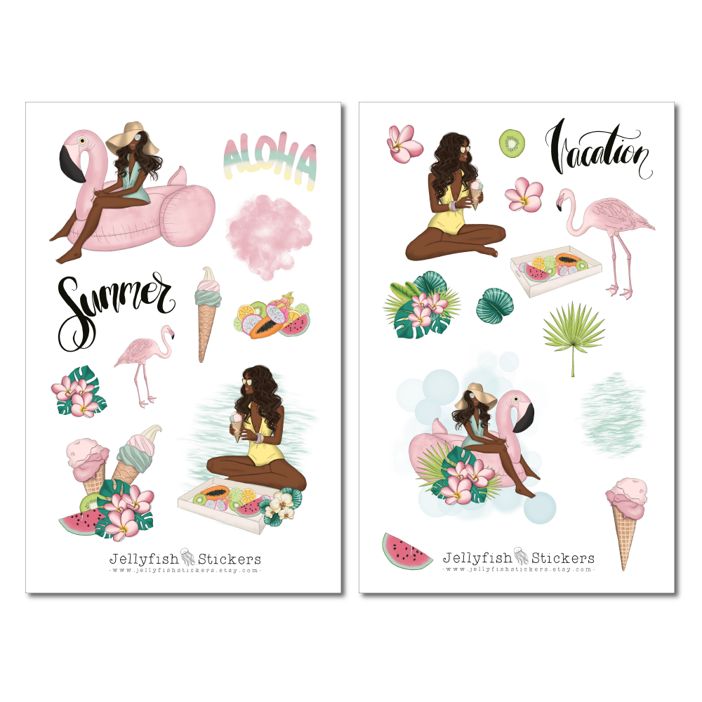 Mädchen im Urlaub Sticker Set