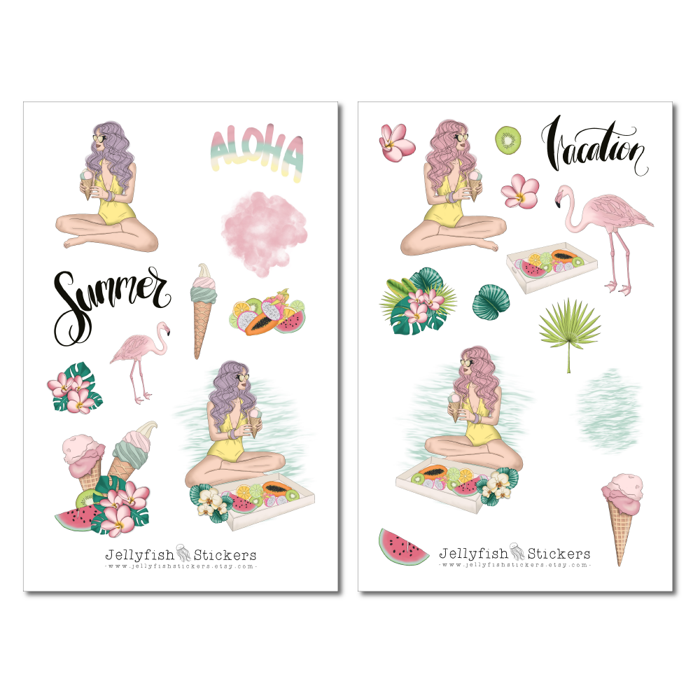 Girls on Vacation Sticker Set