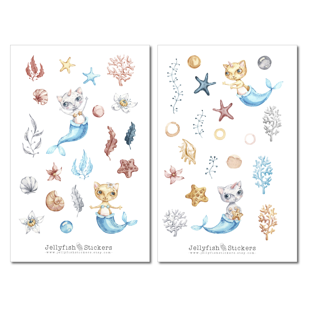 Meerjungfrau Katzen Sticker Set
