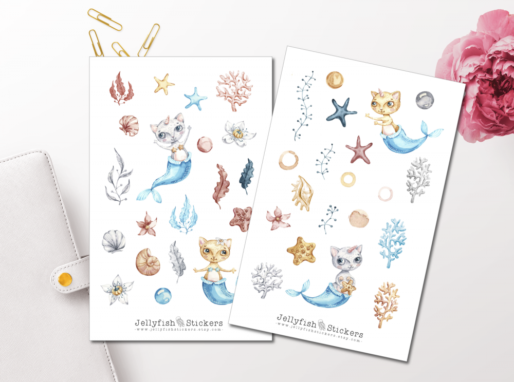 Meerjungfrau Katzen Sticker Set