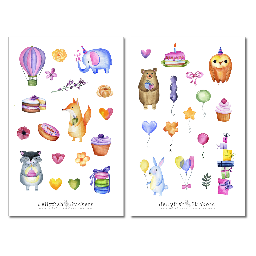 Tiere Geburtstag Sticker Set