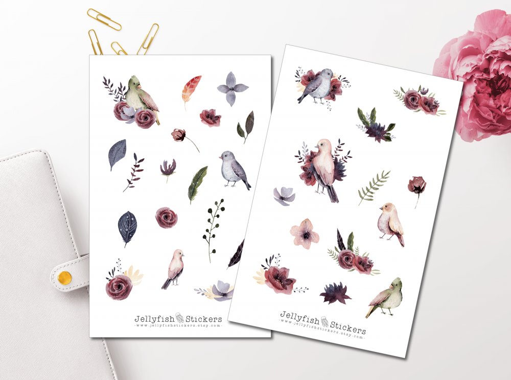 Birds Floral Sticker Set