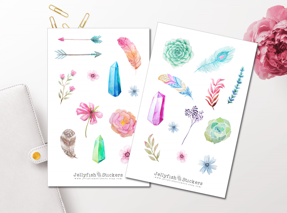 Boho Watercolor Sticker Set