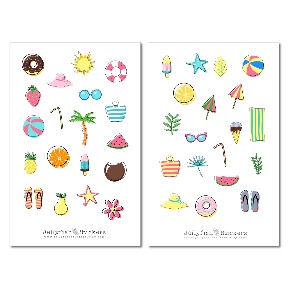 Beach Items Sticker Set