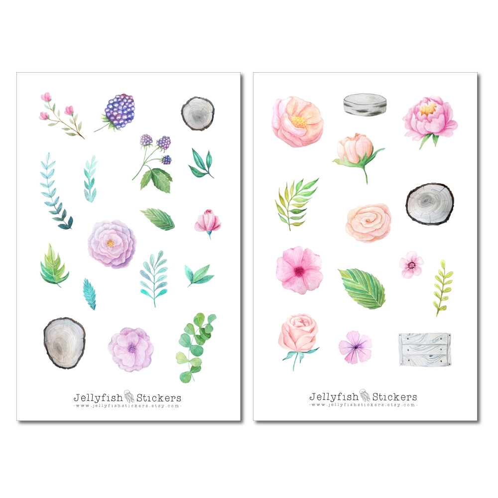 Flowers and Wood Sticker Set