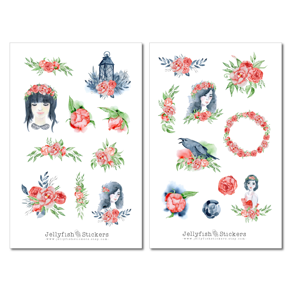 Mädchen und Krähen Sticker Set