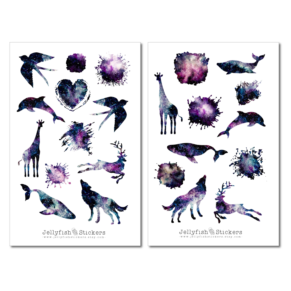 Tiere Silhouetten Galaxie Sticker Set