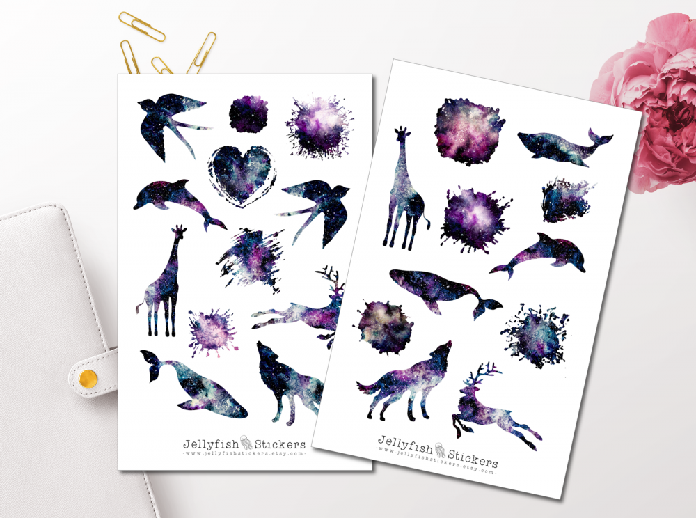 Animals Silhouettes Galaxy Sticker Set