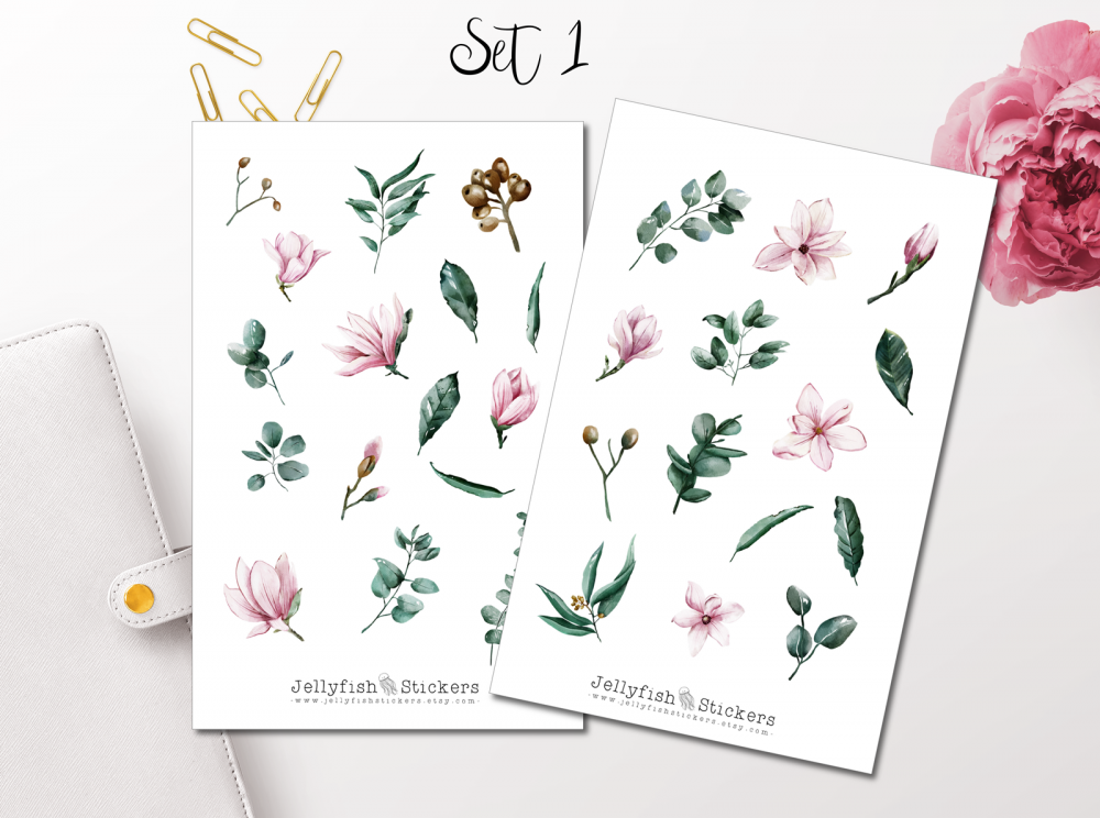Magnolien und Eukalyptus Sticker Set
