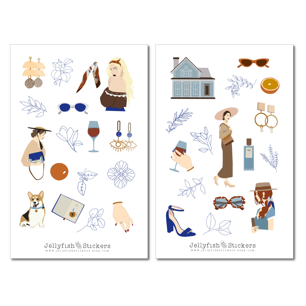 Mädchen Herbst Blau Gold Sticker Set