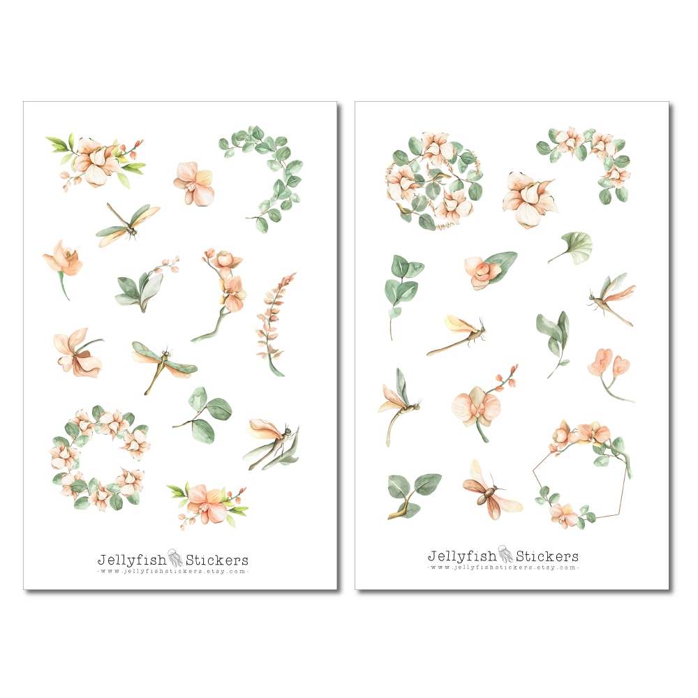 Orchids and Dragonflies Sticker Set