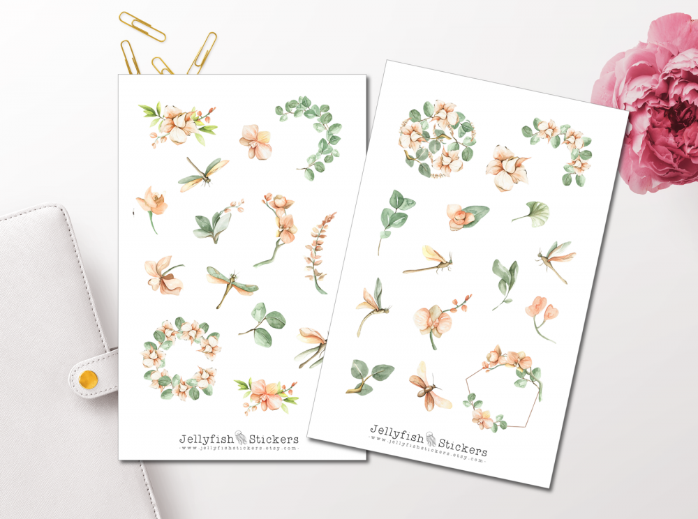 Orchids and Dragonflies Sticker Set