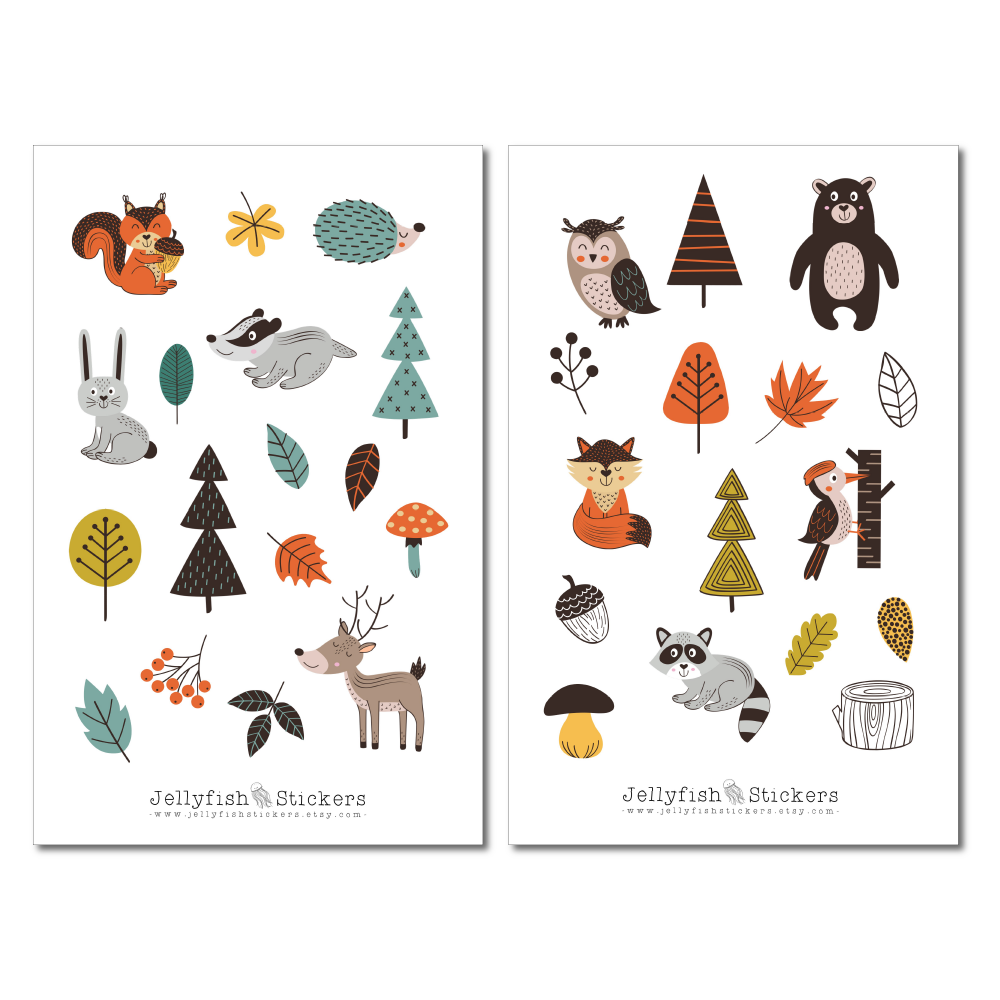 Skandinavische Waldtiere Sticker Set