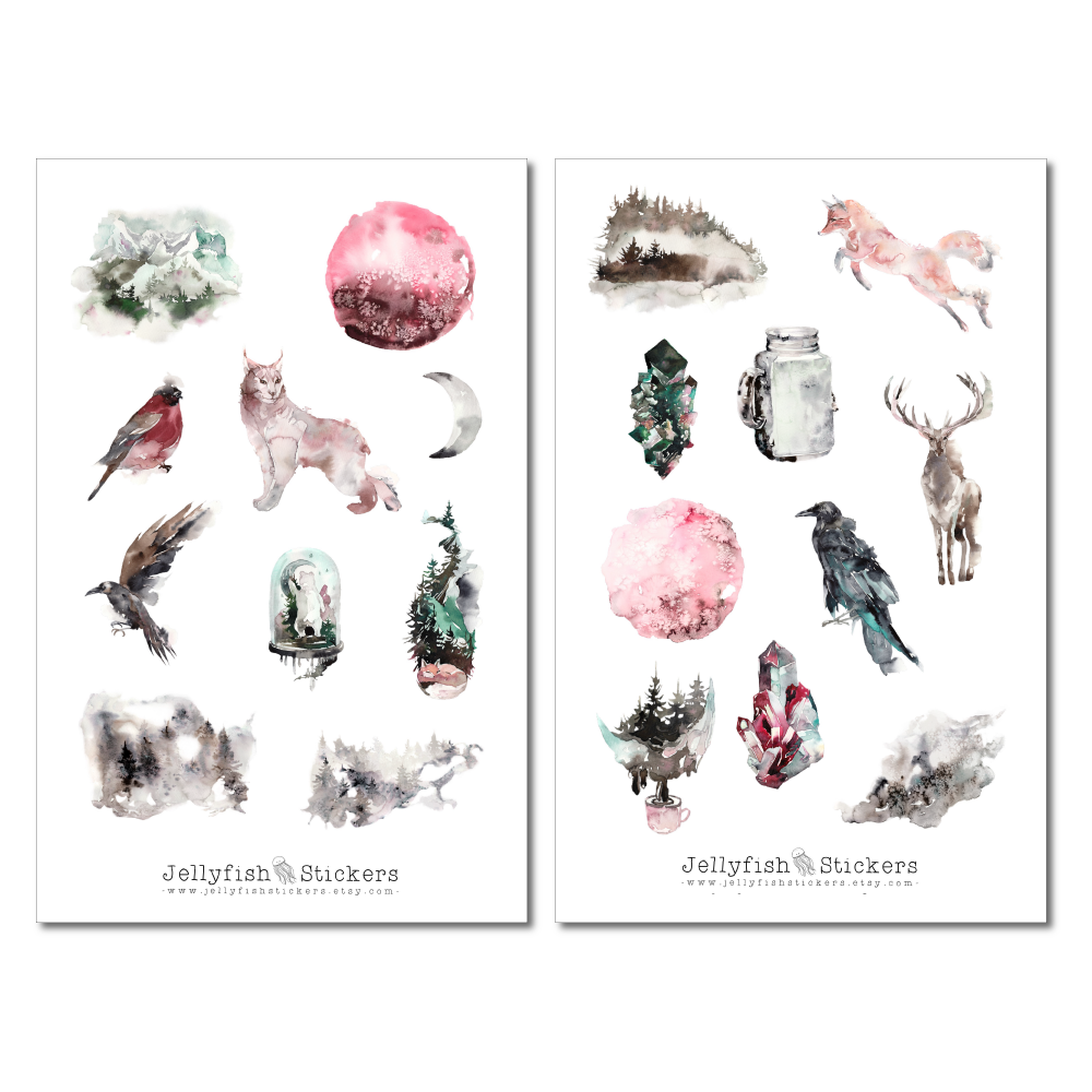 Wald und Mond Sticker Set