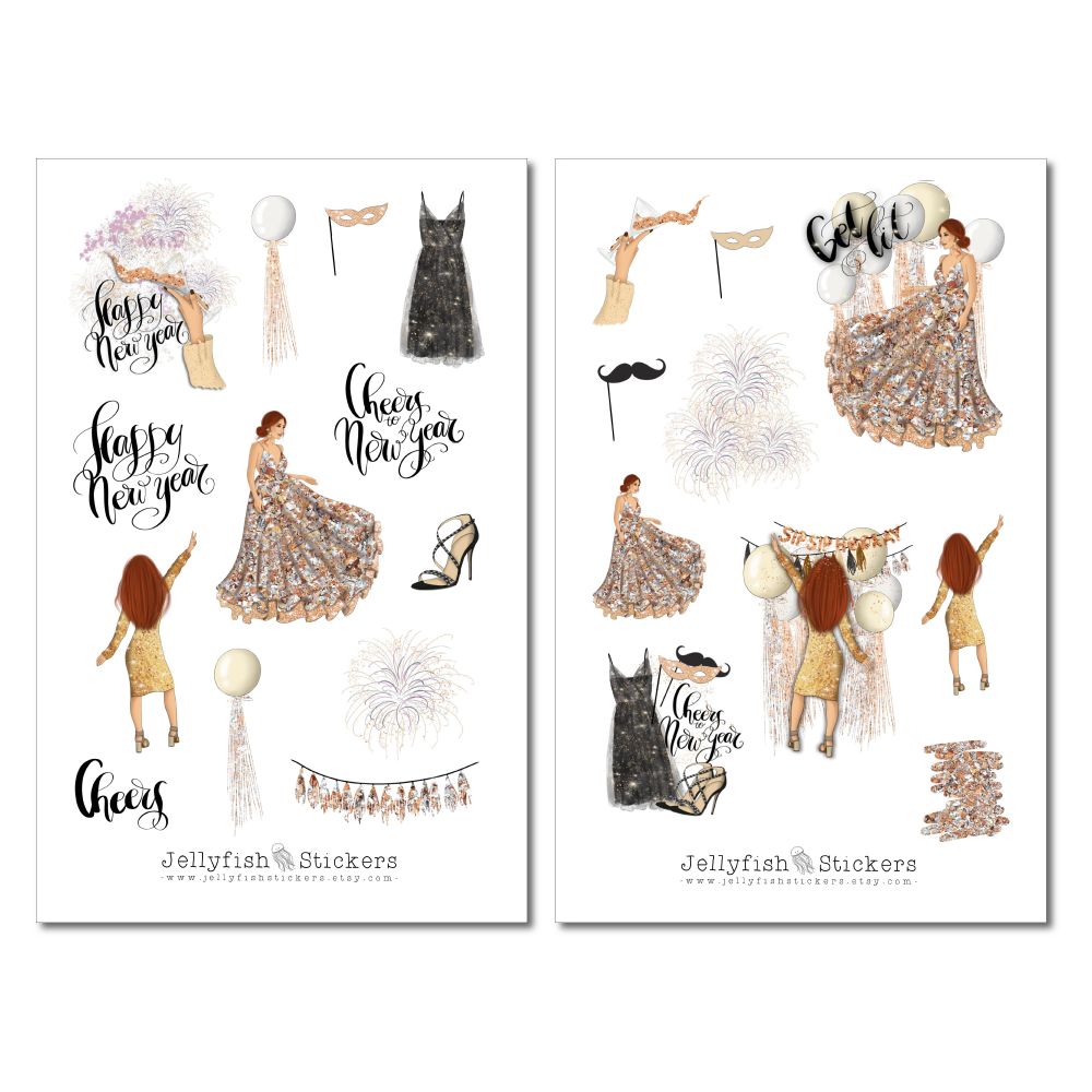 Girls New Years Sticker Set