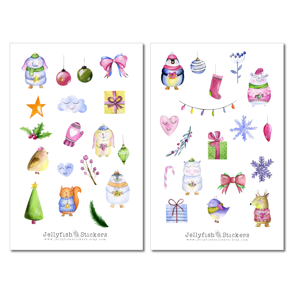 Tiere Geschenke Weihnachten Sticker Set