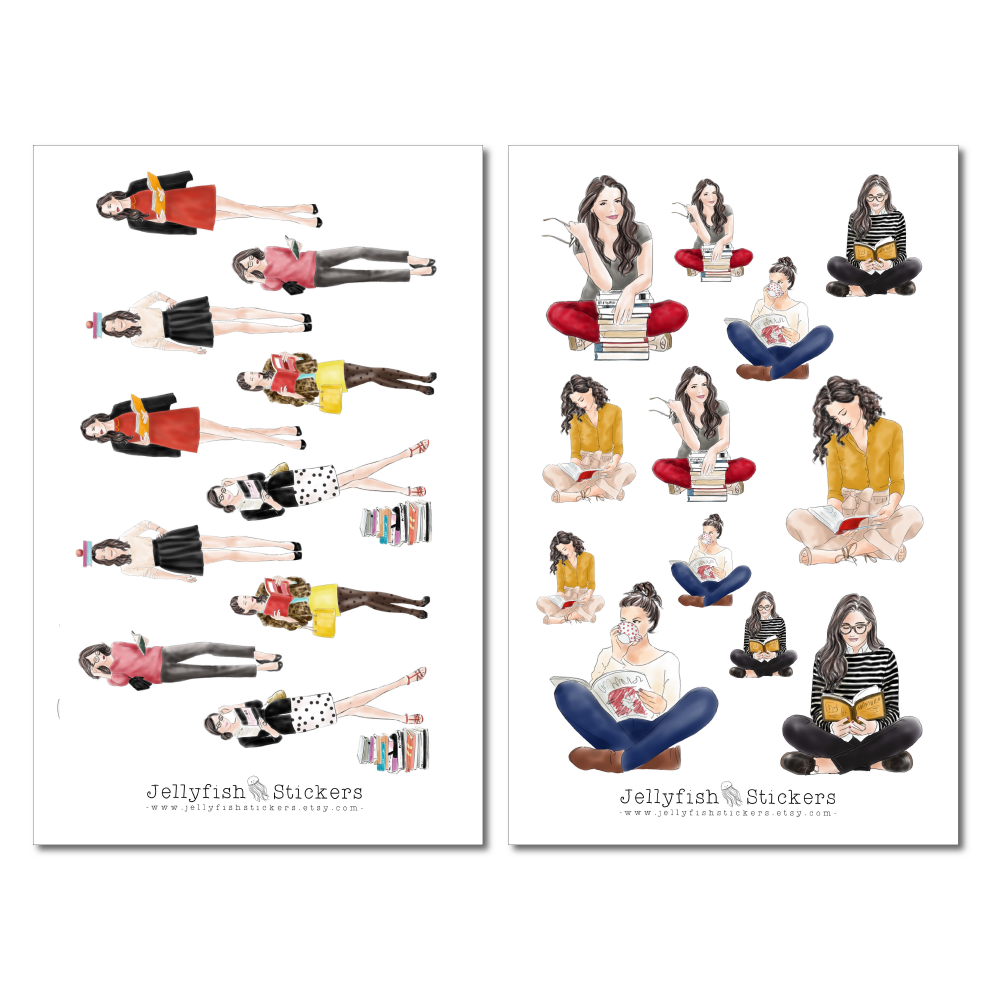 Mädchen mit Büchern Sticker Set