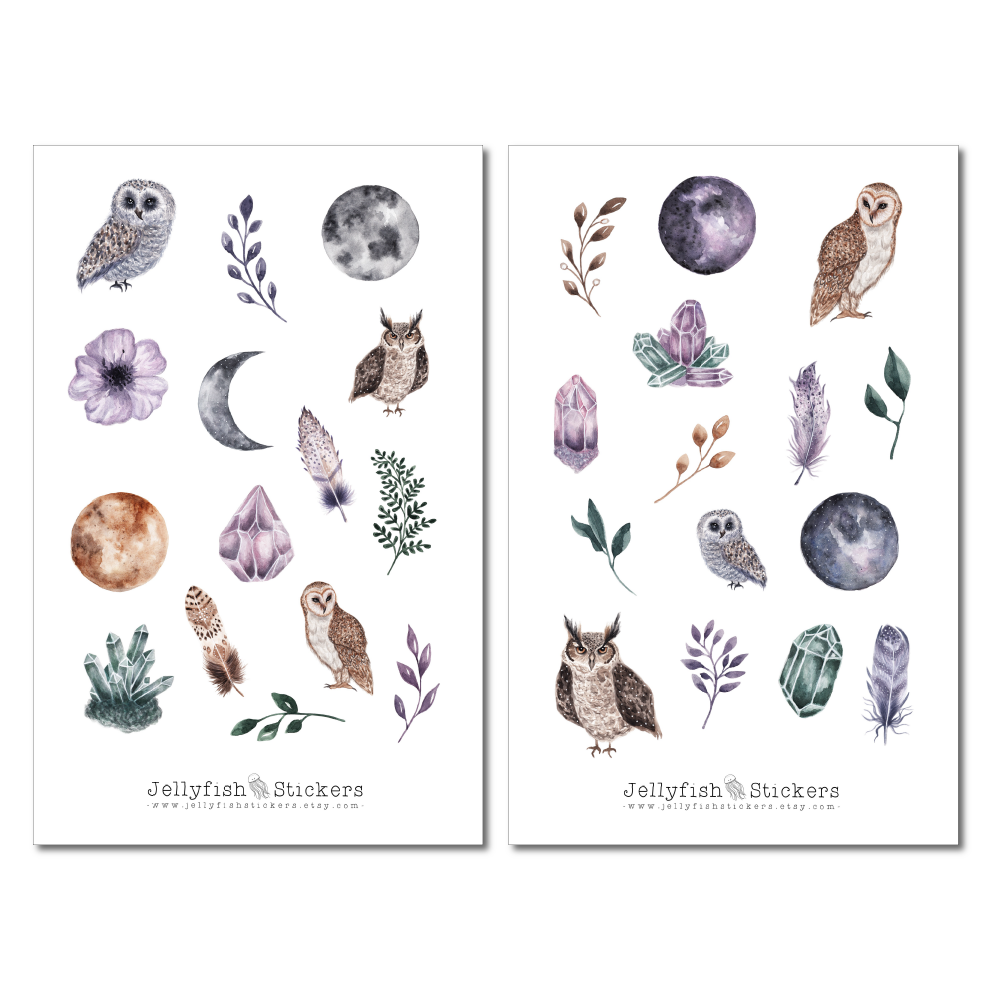 Watercolor Eulen Sticker Set