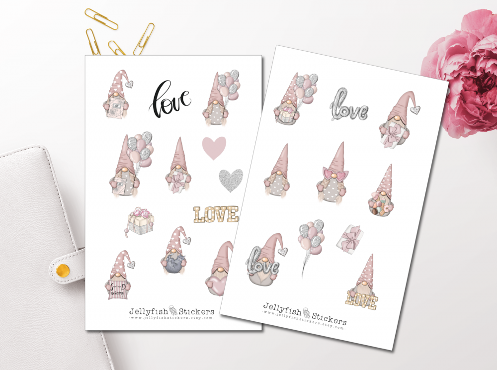 Gnome Valentinstag Sticker Set