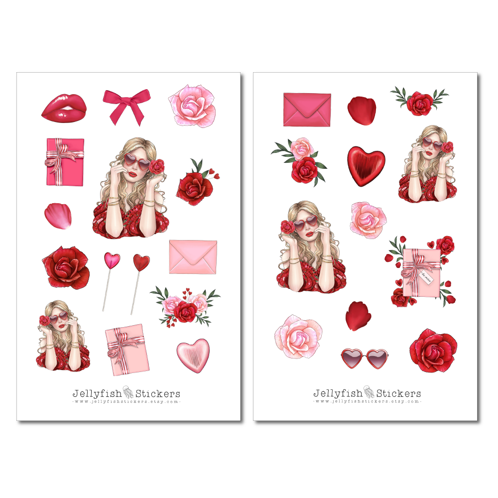 Mädchen Valentinstag Sticker Set