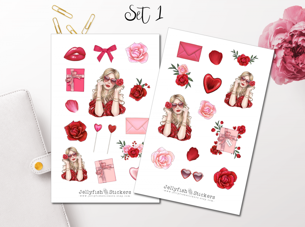 Mädchen Valentinstag Sticker Set