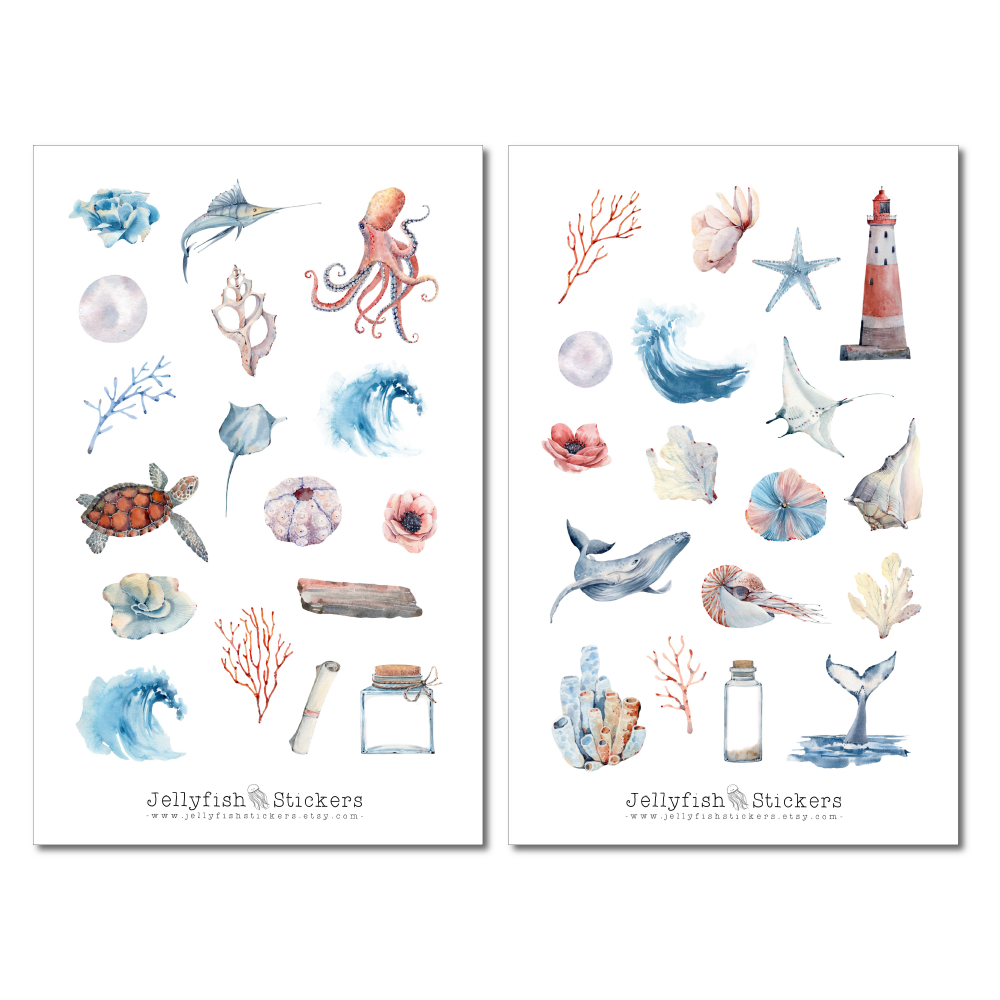 Maritime Watercolor Sticker Set