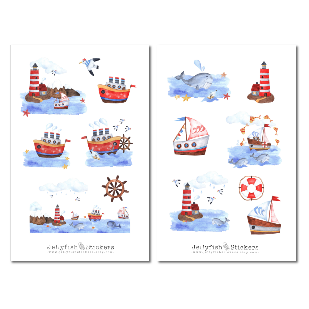 Maritime Watercolor Cute Sticker Set