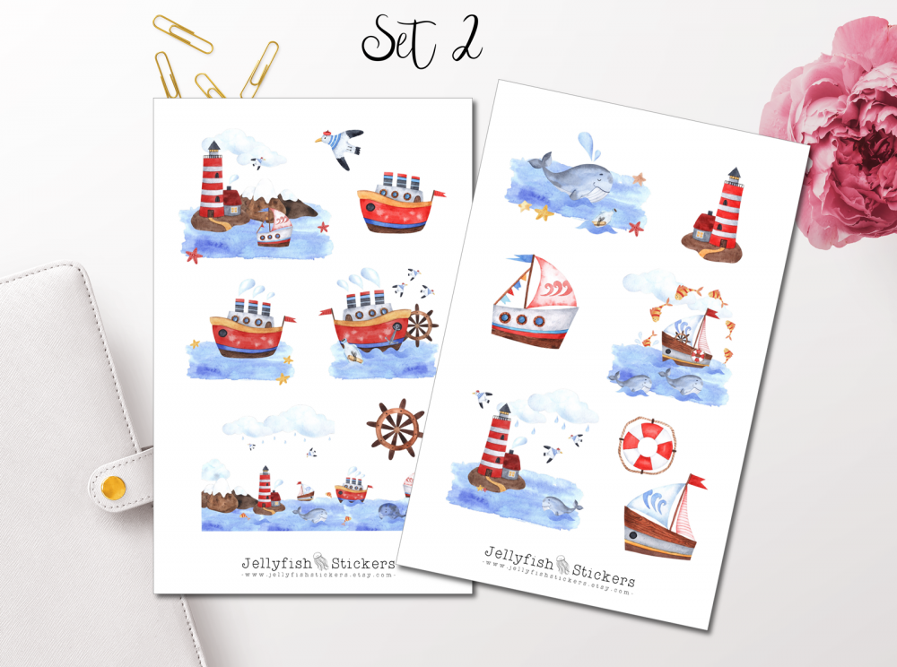 Maritim Watercolor niedlich Sticker Set