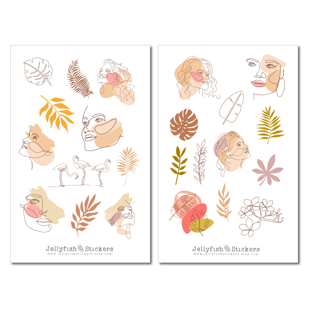 Frauen Gesichter Sticker Set