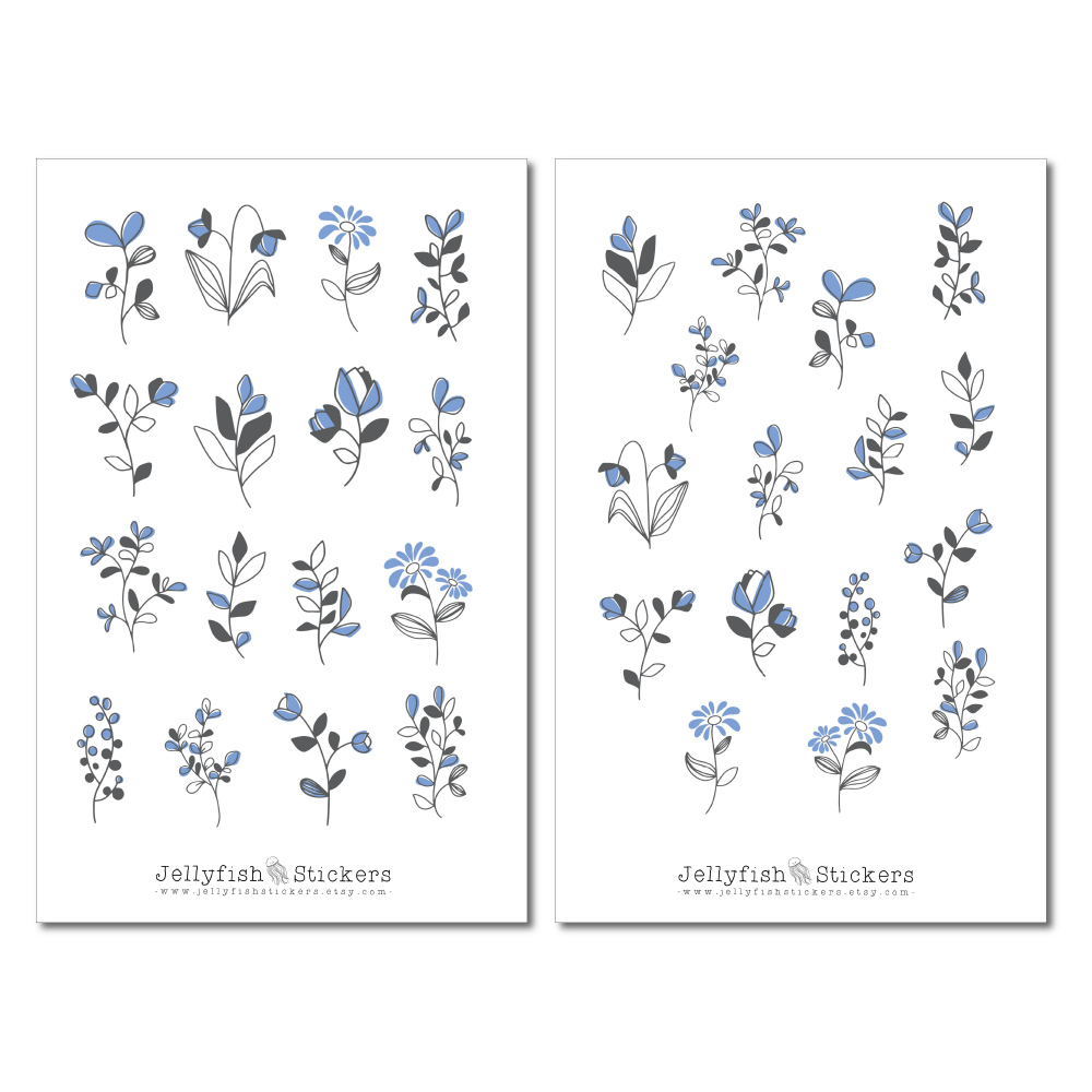 Blaue Blumen Sticker Set