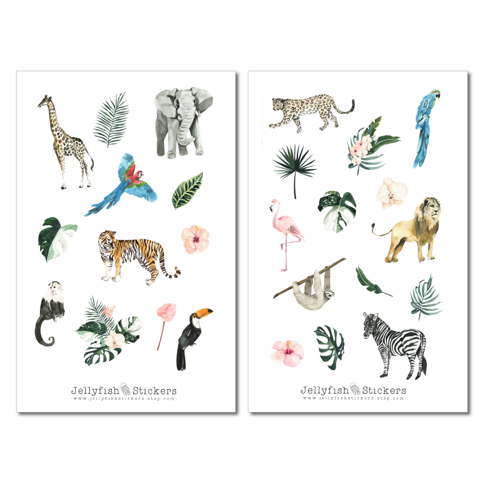 Sommer Dschungel Tiere Sticker Set