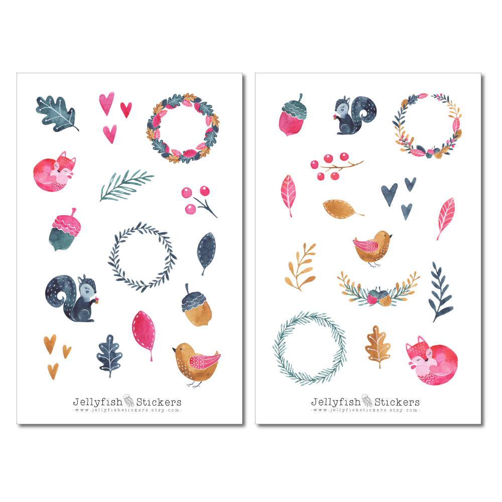 Waldtiere Rosa Blau Sticker Set