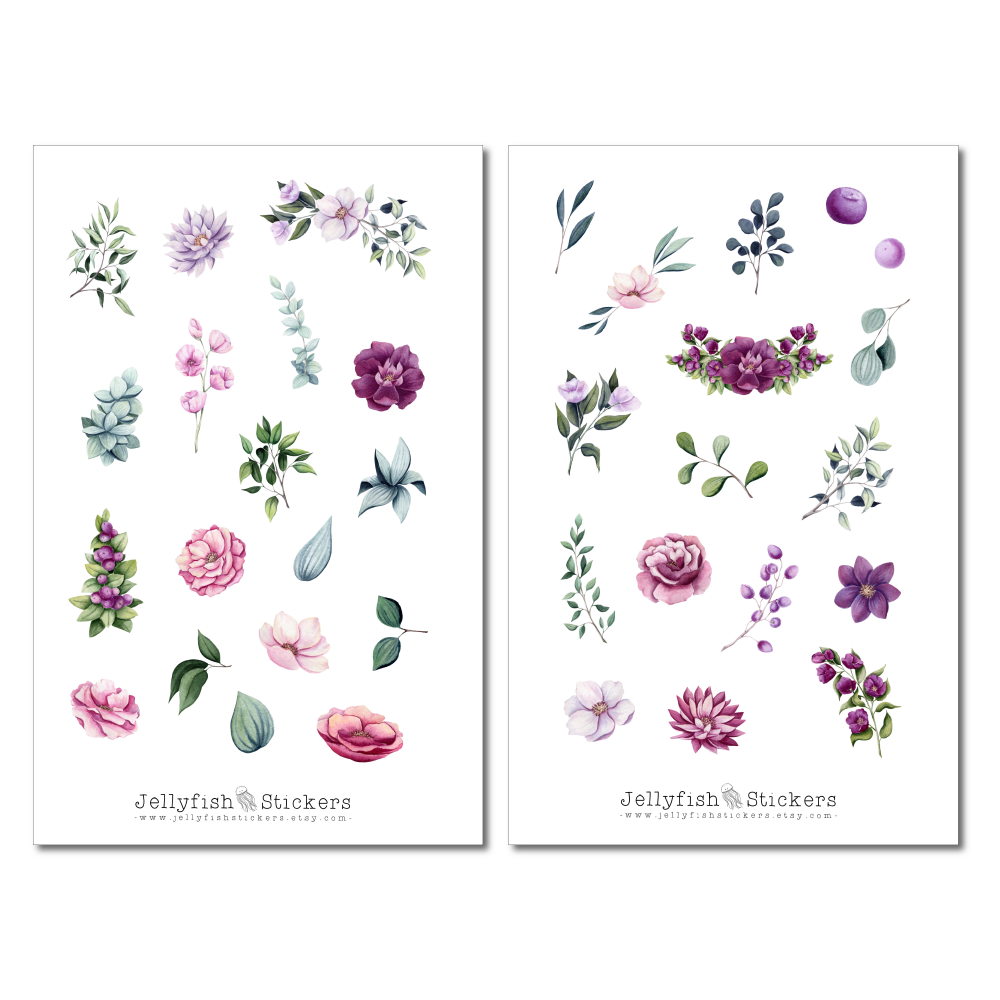 Rosa Lila Blumen Sticker Set