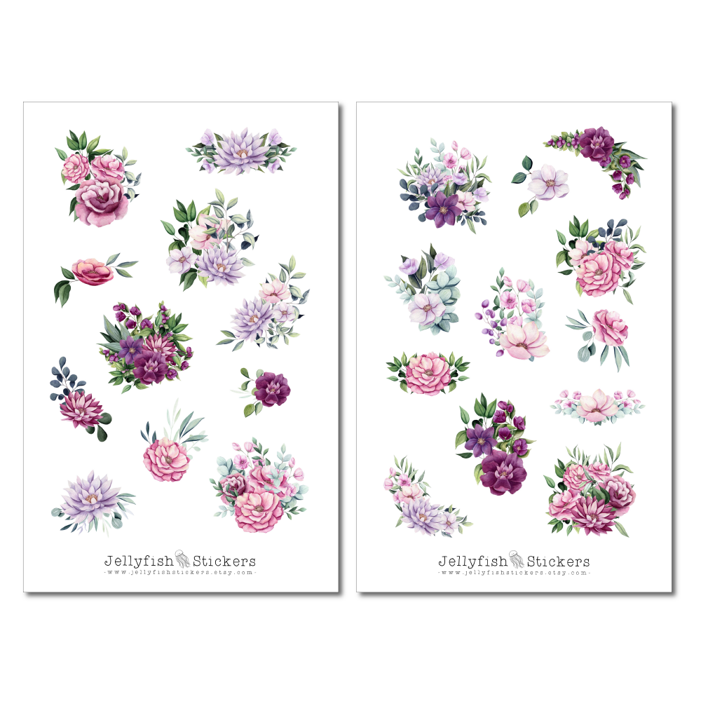 Rosa Lila Blumen Sticker Set