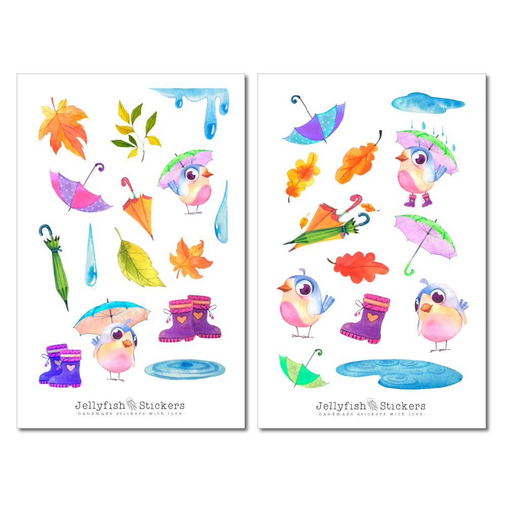 Herbst Vogel Regen Sticker Set