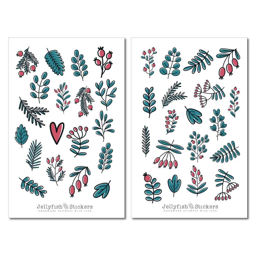 Winter Leaves and Twigs Sticker Set